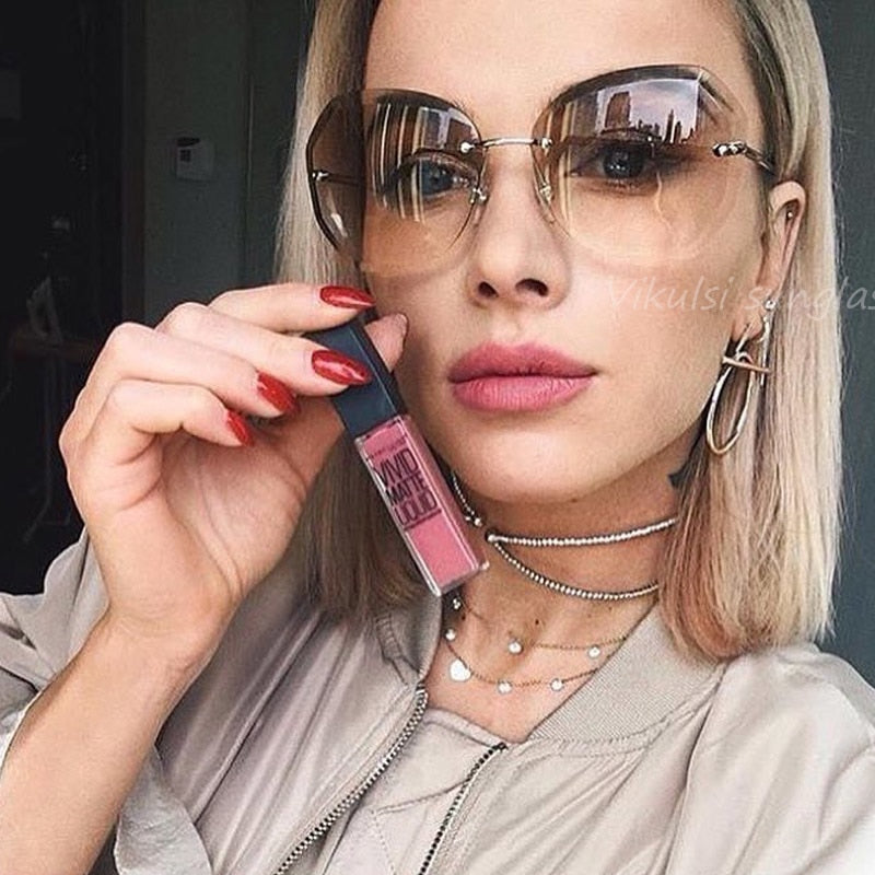 2019 Pink Gradient Rimless Sunglasses For Women