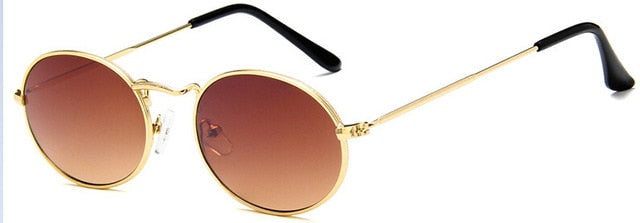 Small Oval Gold gray  Sunglasses For Women